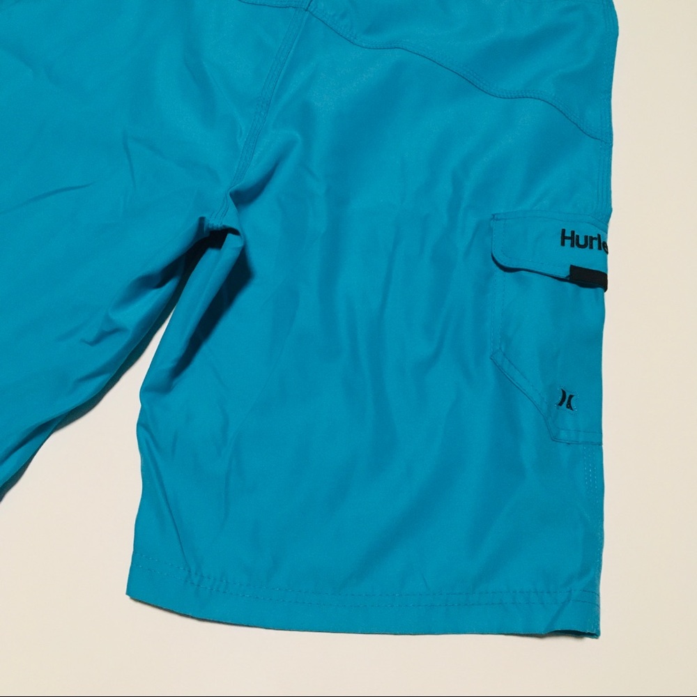 NWT Hurley Board Shorts Beach Swim Trunks Waist Size 34 L Neon Cyan Blue NEW - Picture 13 of 13